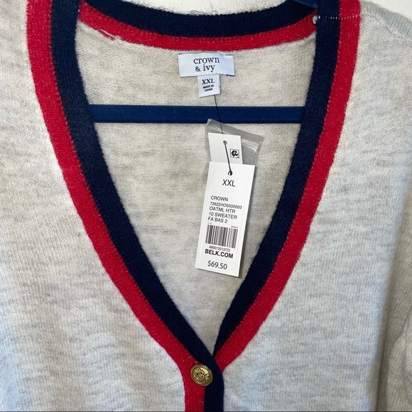 CROWN & IVY. long sleeve cardigan with gold buttons. - Picture 5 of 5